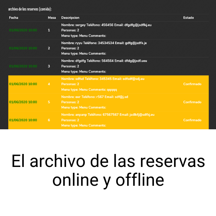 Reserva online y offline - Base de datos completa y archivo de visitantes y reservas